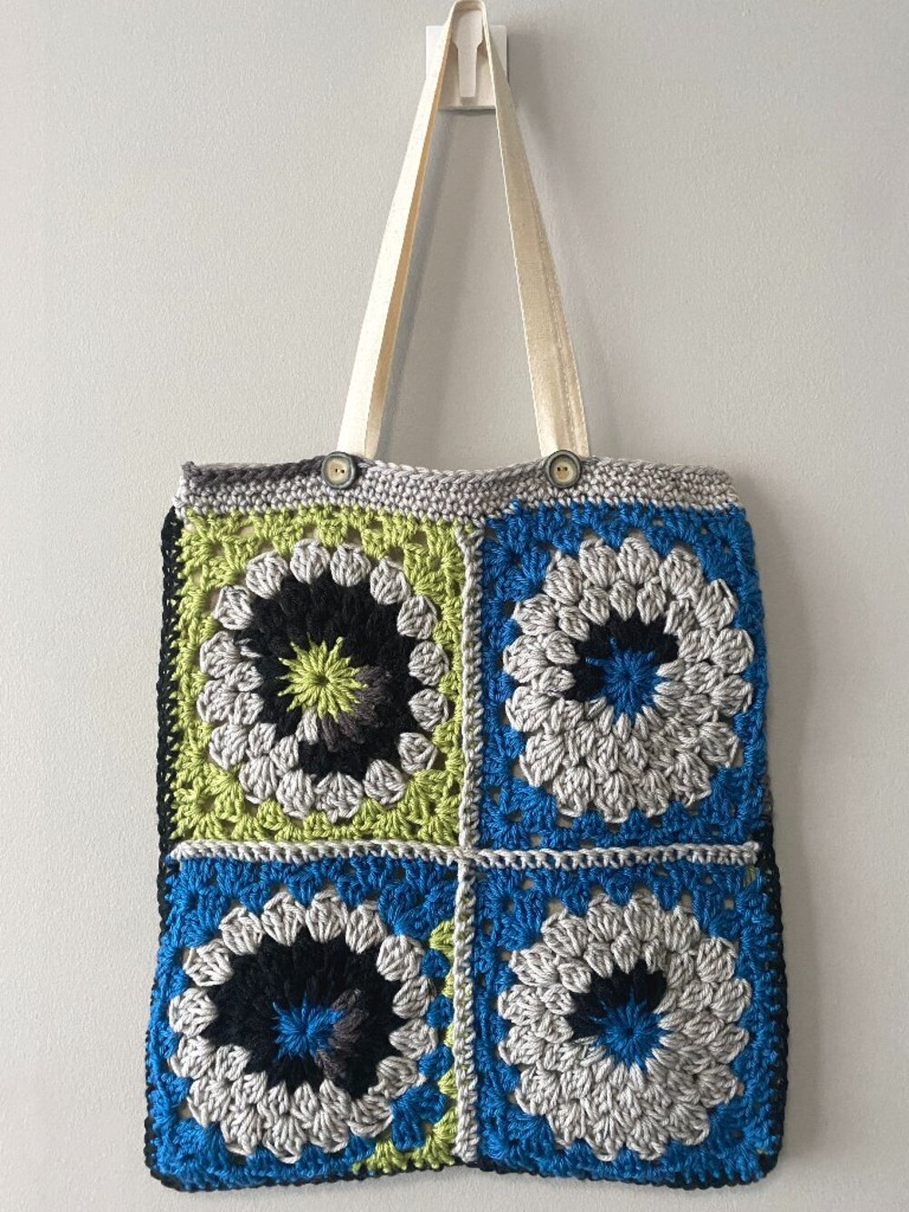 Handmade Grey Blue Green Black Acrylic Crochet Covered Tote Bag